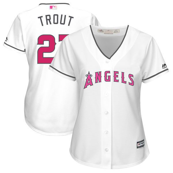 Women 2017 MLB Los Angeles Angels #27 Mike Trout White Mothers Day Jerseys->los angeles angels->MLB Jersey